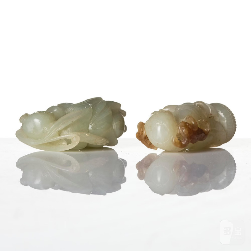Two well sculptured pale celadon and russet jade sculptures of boys, - 图6